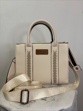 Wrangler Montana West Cream Ivory Braided Whipstitch Structured Tote Bag Medium